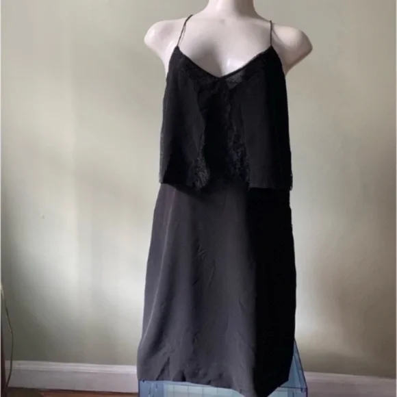 Madewell Silk Lace-Inset Little Black Dress - Picture 2 of 10